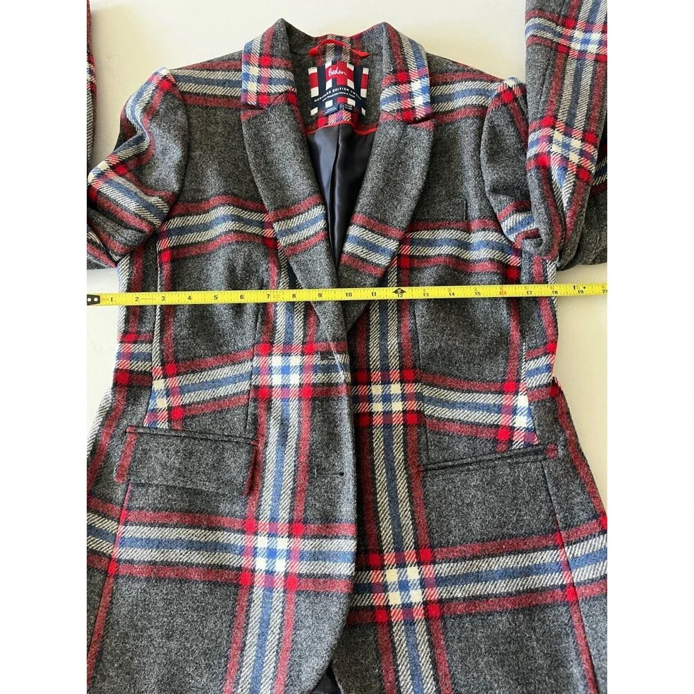 Boden British Tweed Gray Plaid 100% Wool Blazer 12 Reg - Picture 8 of 8